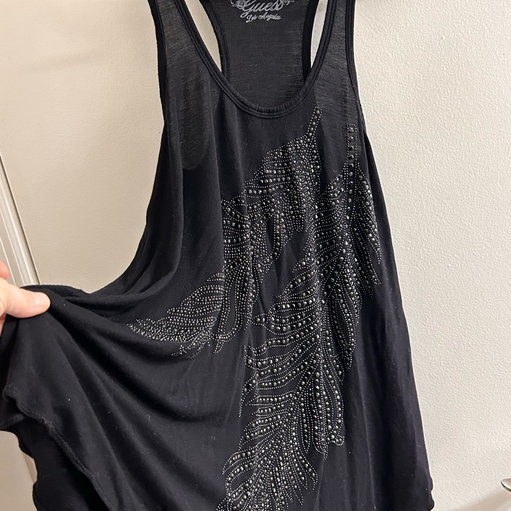 GUESS LOS ANGELES T-BACK BLACK BABYDOLL BLOUSE/SIZE M/RHINESTONE/FLIRTY STYLE